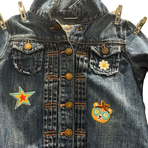 Baby Gap 1969 Denim Jean Jacket Snaps Patches Upcycled Girls 5 yrs Cotton Wash - Picture 3 of 9